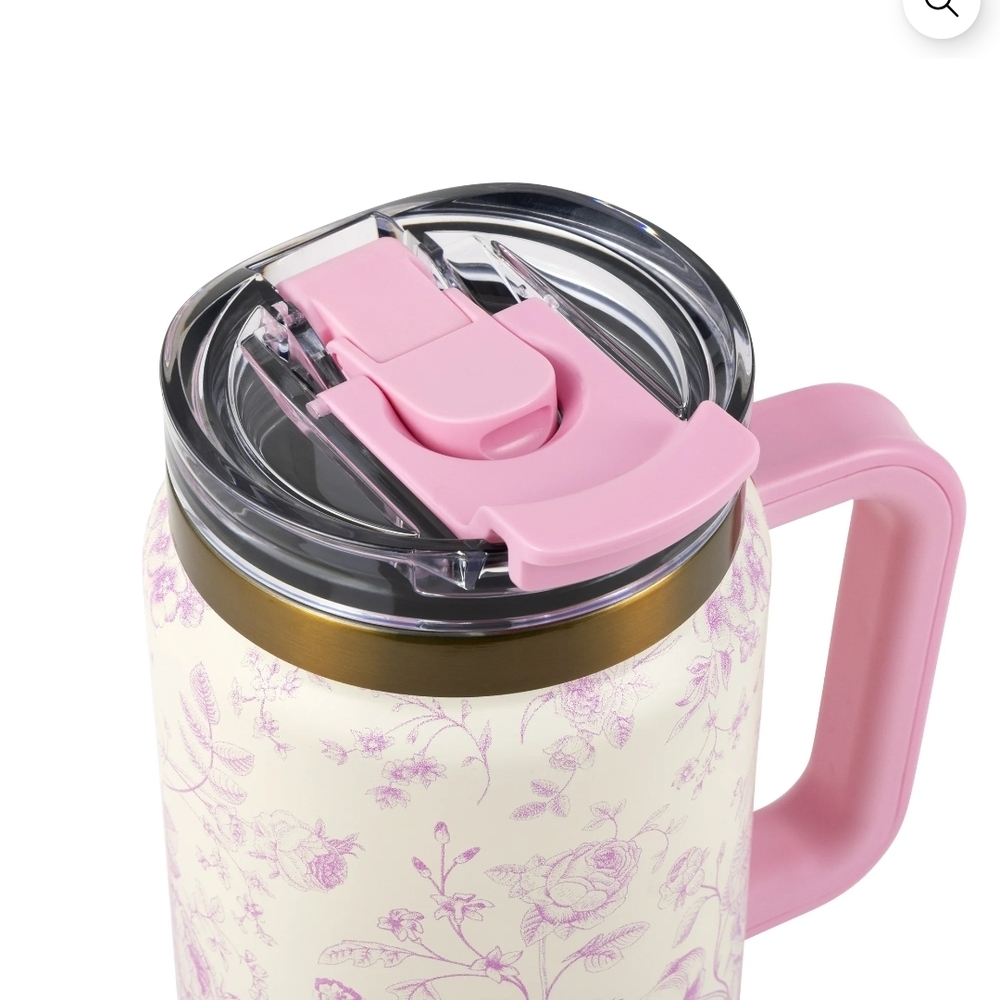 Thyme & Table Floral Pink Insulated Travel Mug with Handle - Picture 4 of 5